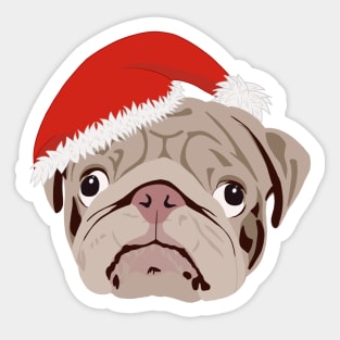 Christmas Pug wearing Santa Hat Sticker